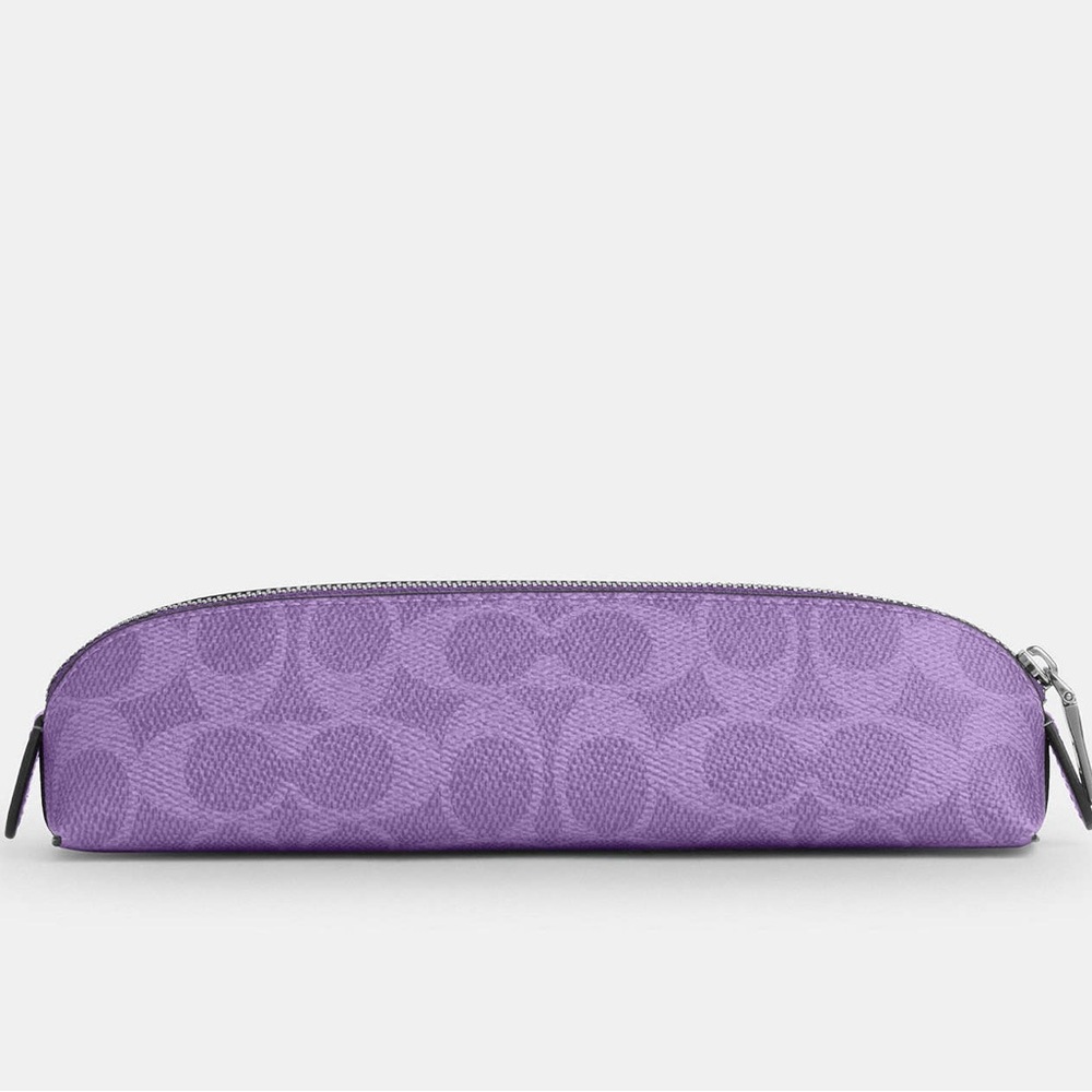 NWT Coach Pencil Case In Signature Canvas Color: Silver/Iris